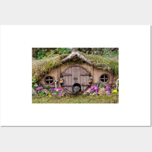 George the mouse in a log pile house - summer flowers Posters and Art